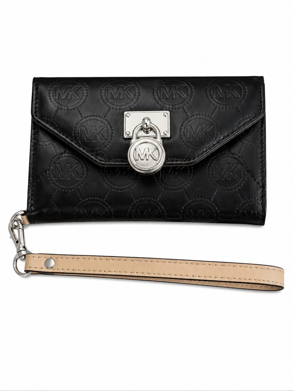 Vtg 1990s MICHAEL KORS Black Patent Logo Mini Wallet Flip Phone Case Wristlet